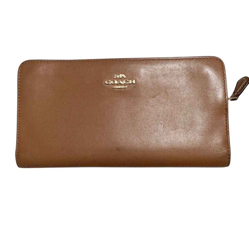 COACH Leather Zip Snap Closure Wallet Cognac Tan
